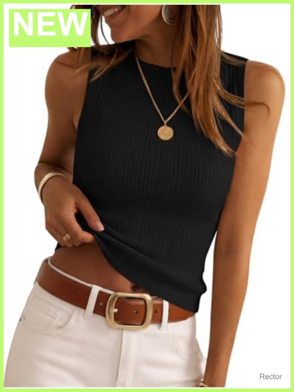 Sleeveless Sweater Vest Ribbed Knit Slim Fit Crew Neck Tank Top